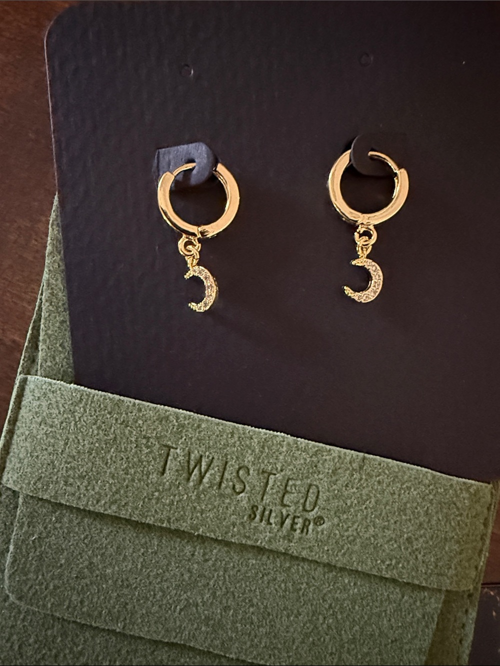 Twisted Silver Crescent Gold Earrings